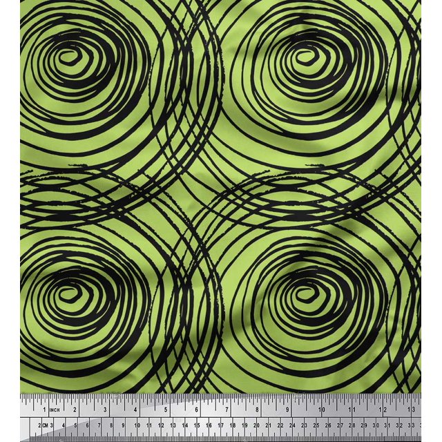 Soimoi Green Modal Satin Fabric Spiral & Geometric Print Fabric by Yard 42 Inch Wide