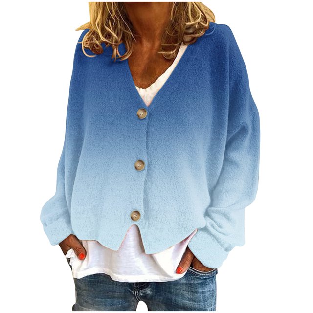 MeetoTime Women's 2024 Fall Knit Cardigans Open Front Long Sleeve V Neck Button Loose Cardigan Sweaters