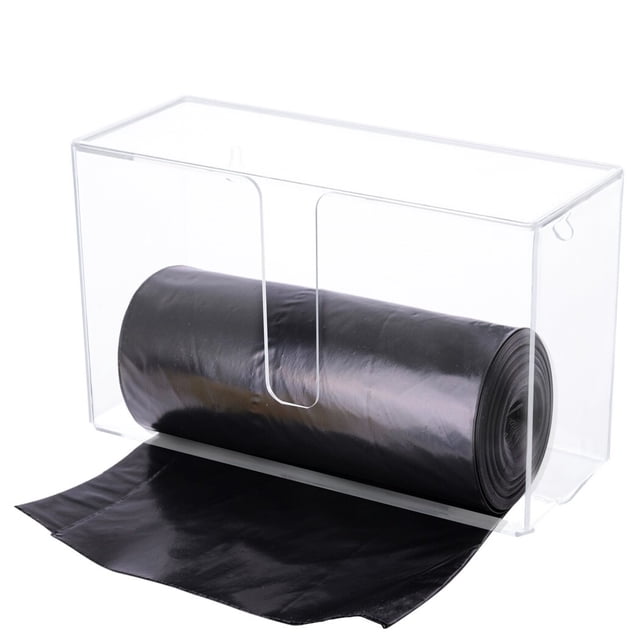 Trash Bag Dispenser, Trash Bag Dispenser Roll Holder, Wall Mount Acrylic Garbage Bag Dispenser, Storage Box Holder for Garbage Bag Grocery Bag Plastic Bag, Clear