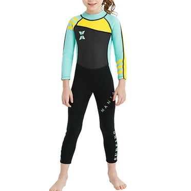 Kids Wetsuit Round Neck Swimsuit One Piece Elastic Bathing Suit for Girls Nylon Surfing Clothing Swimwear for Swimming Diving Green XL