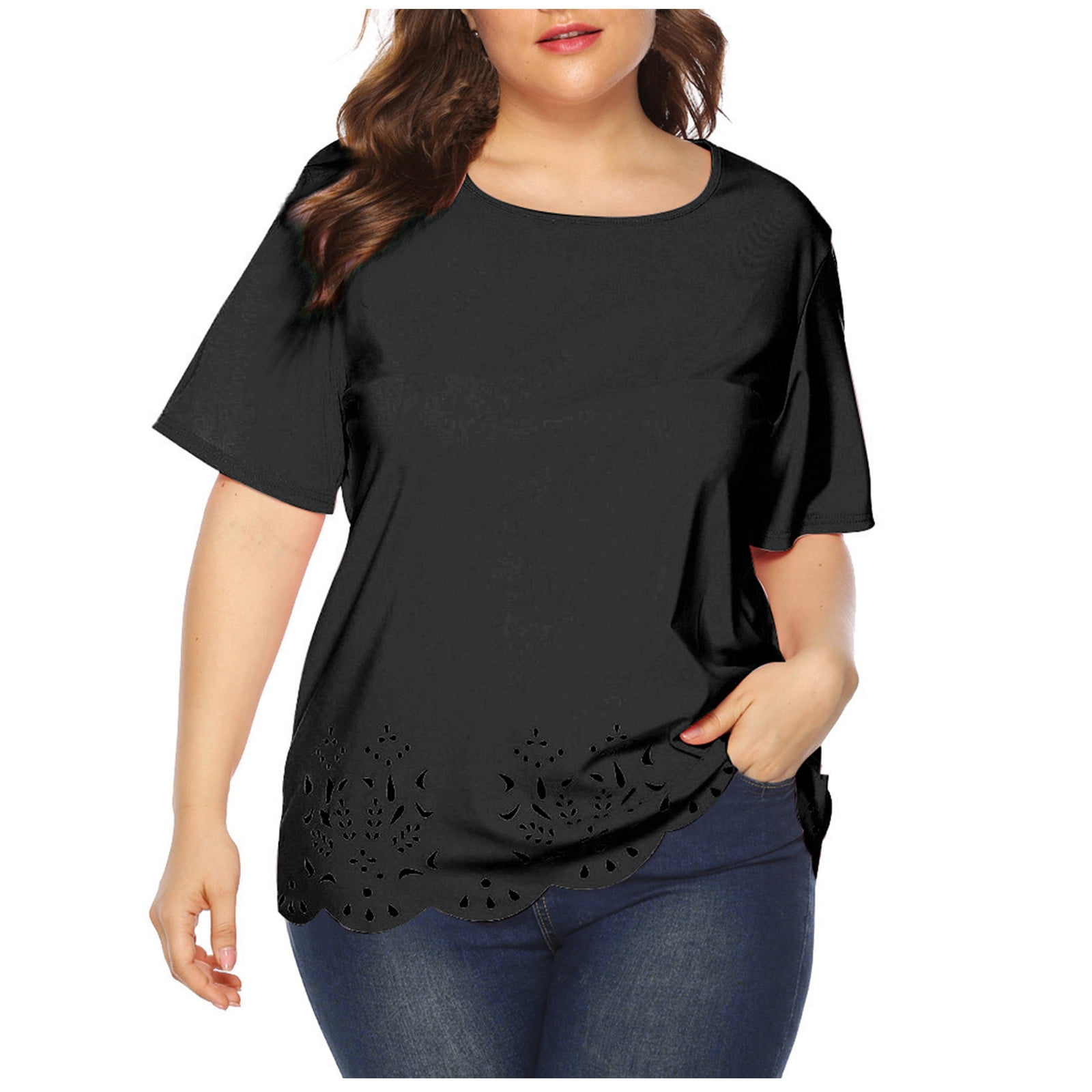 Birdeem Womens Plus Size Solid Color Tops Short Sleeve Round Neck Temperament and Leisure Shirt Tops