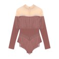 thumbnail image 4 of Alvivi Justaucorps de Danse pour Femmes Manches Longues Patchwork en Maille avec Strass Robe de Danse Latine Tango Rose Poussiéreux S, 4 of 5