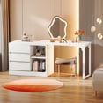 thumbnail image 1 of Tribesigns Vanity Desk with 3 Drawers and 2 Shelves, White Small Makeup Vanity Table with Reversible Storage Cabinet, Modern White Corner Dressing Table for Bedroom, Makeup Room (Mirror not Included), 1 of 8
