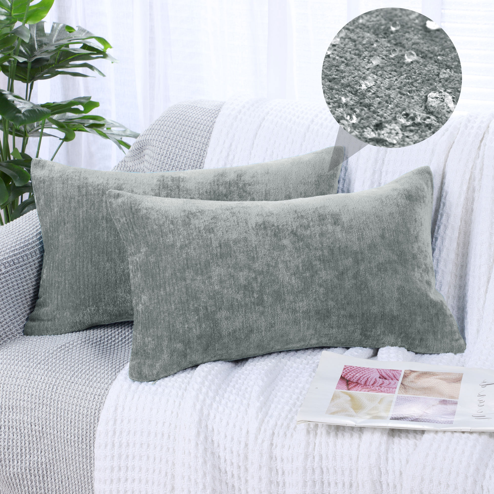 PiccoCasa Set of 2 Soft Water Repellent Throw Pillow Covers Light Gray 12x20 Inch