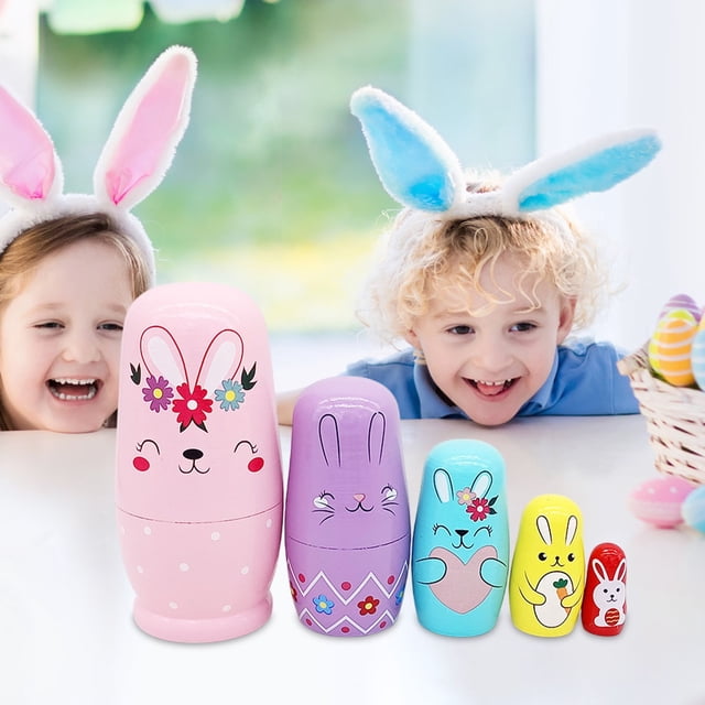 LSLJS Russian Nesting Dolls Easter Five Layer Robbit Set Crafts Children's Day Easter Gift Gift Toys, Easter Gifts Easter Decorations
