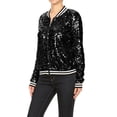 thumbnail image 3 of Womens Sequin Long Sleeve Front Zip Jacket with Ribbed Cuffs, 3 of 5