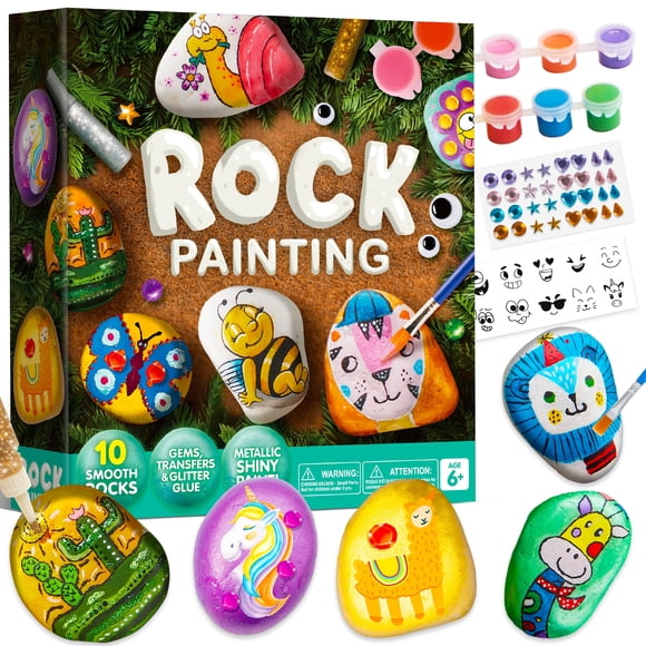Joyfy 10 Pcs Rock Painting Kit for Kids Ages 6-8-12,Home Creativity Arts And Crafts Kit for Family Indoor Activity,Christmas Birthday Gift for Boy Girl