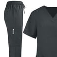 thumbnail image 2 of Women's Solid Color Loose Drawstring Pants Pocket Caregiver Short Sleeve V-Neck Top Nurse Uniform Set, 2 of 4