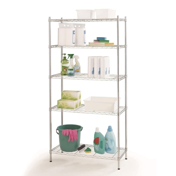 Hyper Tough 5 Tier Metal Storage Rack, Chrome Color, 350lbs Loading Capacity for Each Shelf, 5 Tier Shelving, Heavy Duty Metal Shelf