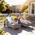 thumbnail image 2 of Outsunny 3 Pieces Patio Rattan Chaise Lounge Set, Outdoor PE Wicker Reclining Lounger Furniture Set, Adjustable Portable with Wheeled & Side Table, Grey, 2 of 10