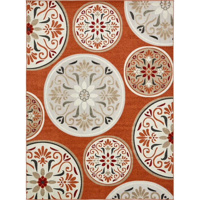 Unique Loom Collection Moderne Sculptée Tapis d'Intérieur et d'Extérieur Flatweave Transitionnel Floral, 9 x 12 Pieds, Terre Cuite/beige