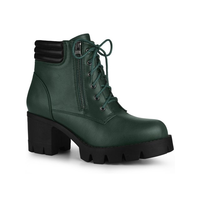 Unique Bargains Bottines de Combat à Talon Bloc à Bout Rond à Fermeture Éclair Latérale pour Femmes