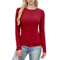 thumbnail image 3 of Hauts Ajustés Côtelés d'Automne - T-Shirt à Col Rond à Manches Longues Extensible, Décontracté, Basique pour Femmes, 3 of 7