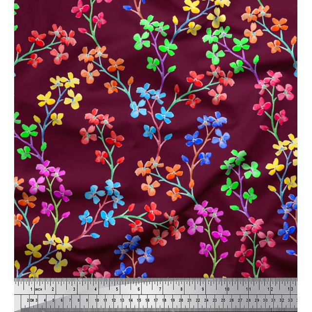 Soimoi Silk Fabric Lilac Floral Print Fabric by The Yard 42 Inch Wide