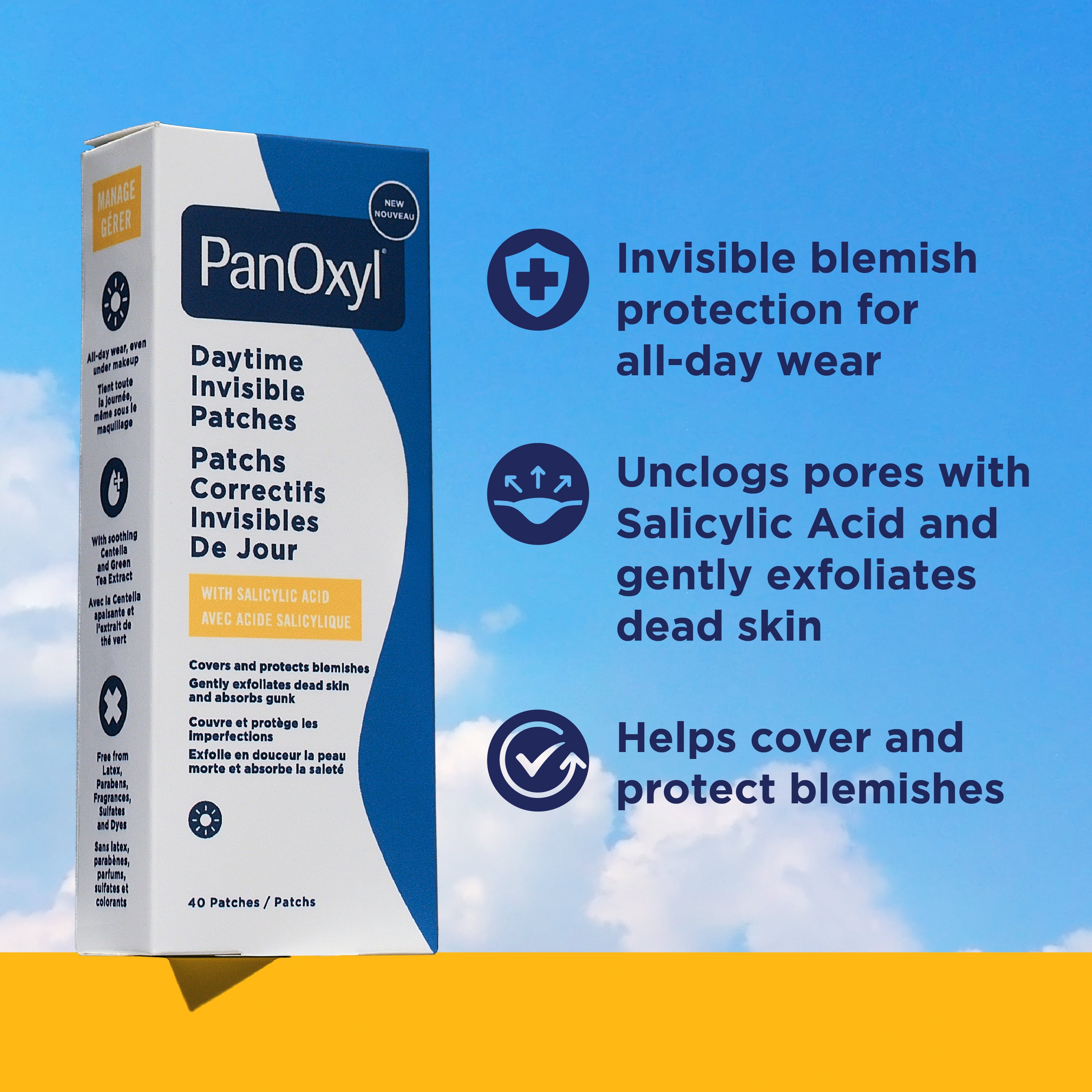 PanOxyl Patchs Correctifs Invisibles de Jour, Protection des Imperfections, Sans Latex