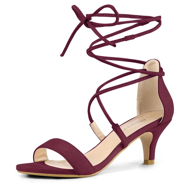 BLISSFUL STEP Women's Open Toe Kitten Heel Lace Up Sandals