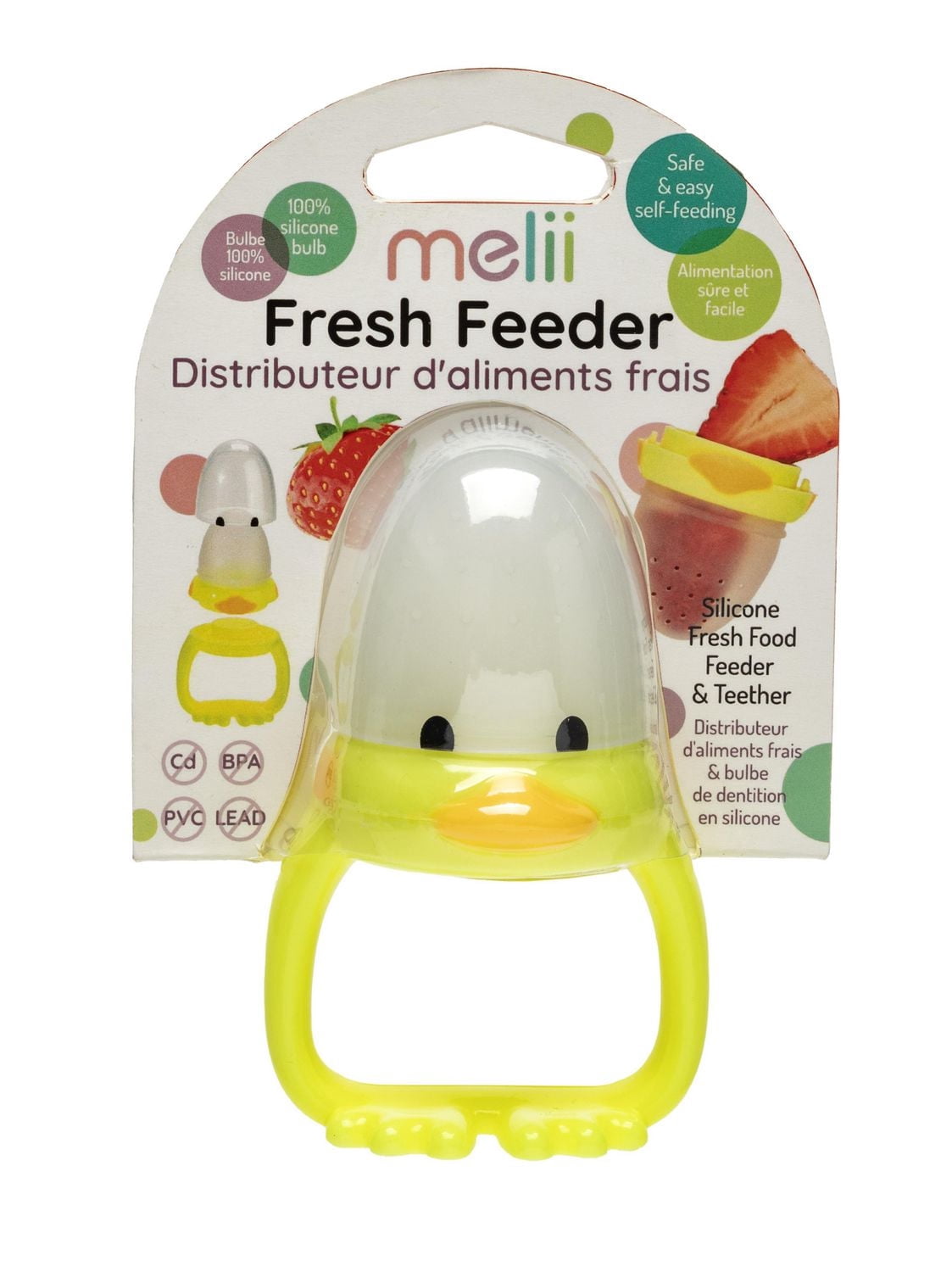 Melii Distributeur d'aliments frais et anneau de dentition Melii en silicone en forme de canard pour bébé - Age 6m+