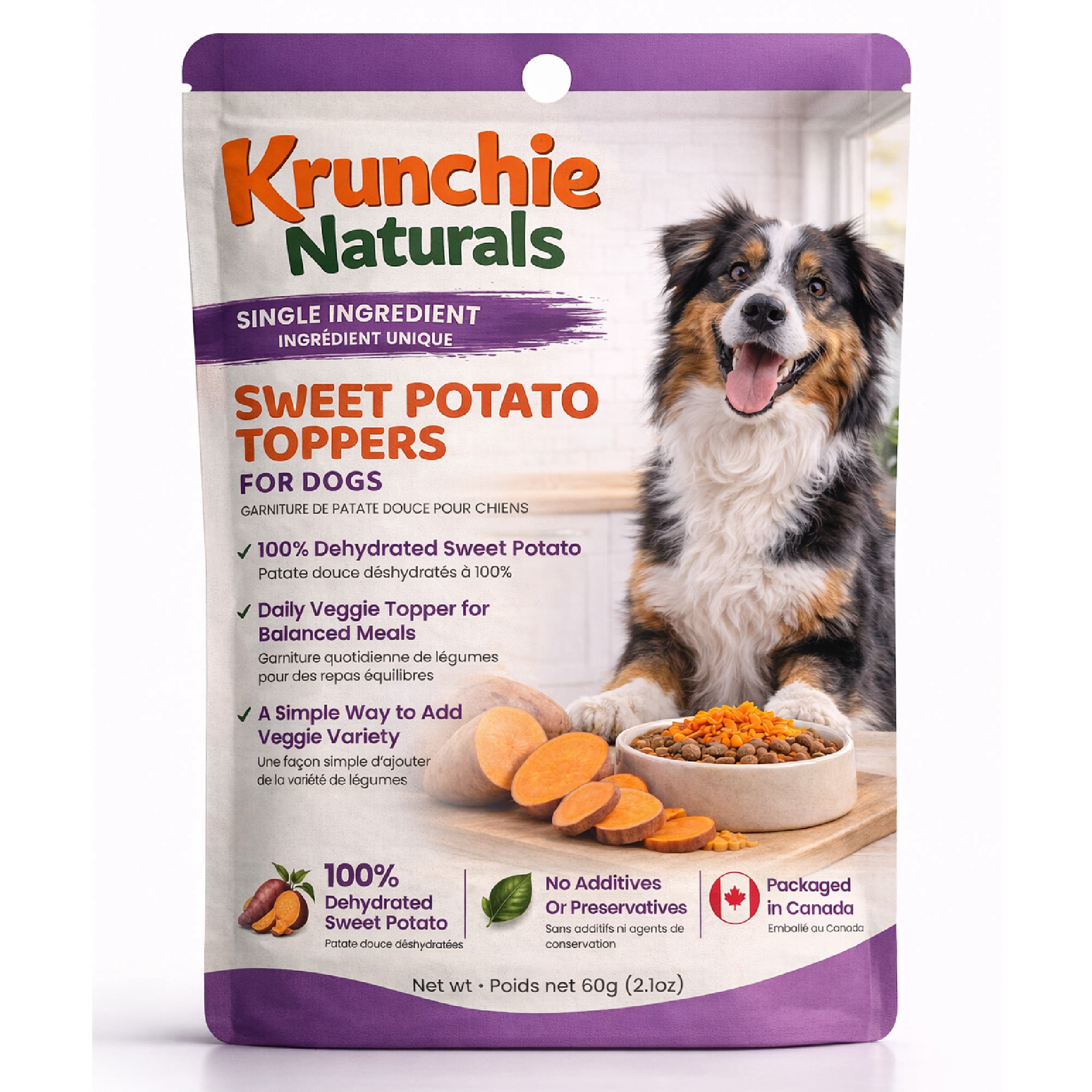Dog Food Topper for Dogs – Sweet Potato | Digestive Support for Sensitive Stomach | Dehydrated Meal Topper | Add Water for Hydration | Senior Dogs | Krunchie Naturals