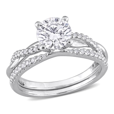 Miabella 1-1/2 Carat T.G.W. Created Moissanite Sterling Silver Crossover Bridal Ring Set