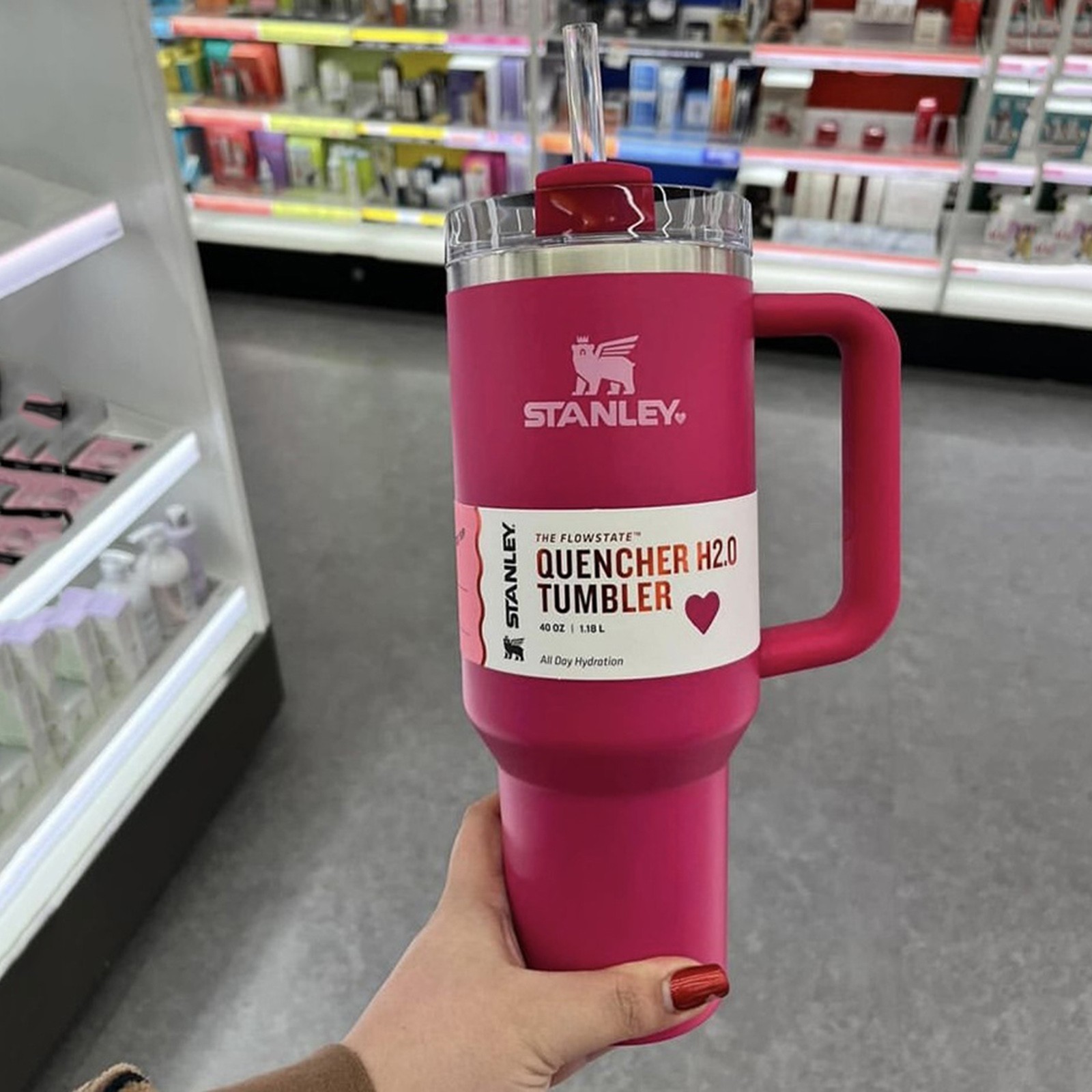 Stanley Gobelet en Acier Inoxydable de 40 oz avec Poignée, Gobelet Quencher H2.O - Rose Vif