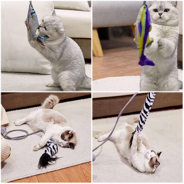 Mikilon Creative Pet Funny Cat Toy Cat Funny Cat Stick Simulation Beating Fish Pet Toy