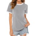 thumbnail image 1 of Women White Border Tee Crew Neck Short Sleeve Plain Top, 1 of 2