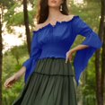 thumbnail image 4 of bbymog Womens Renaissance Peasant Blouse Off Shoulder Trumpet Sleeve Tops Blue XXL, 4 of 7
