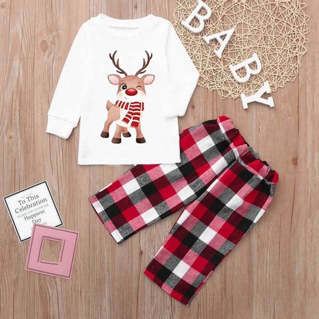 Pyjamas de Noël pour Enfants Pyjamas à Carreaux pour Garçons Coton Bio Pyjamas de Noël pour Enfants