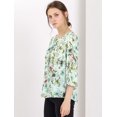 thumbnail image 3 of INSPIRE CHIC Women's Tie V Neck Boho Ruffled 3/4 Sleeve Floral Blouse, 3 of 5