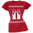 thumbnail image 1 of Big Present Ugly Christmas Sweater Red Soft Juniors T-Shirt, 1 of 1