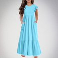 thumbnail image 2 of Huvoen Robes Mignonnes pour Femmes Été Mode Filles Été Nouvelles Manches Courtes Col Rond Robe de Couleur Unie Bleu 160, 2 of 6