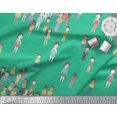 thumbnail image 2 of Soimoi Green Silk Fabric Human Group Print Fabric by the Yard 42 Inch Wide, 2 of 3