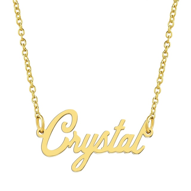 KISPER Collier Pendentif Prénom Personnalisé en Acier Inoxydable Plaqué Or 18K, Cristal
