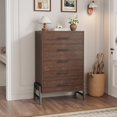 thumbnail image 4 of Bingirl Commode 5 Tiroirs pour Chambre, Tiroir de 50 Po de Hauteur avec Grand Espace de Rangement, Commode de Rangement Autoportante en Bois pour Salon, Chambre, Entrée - Brun, 4 of 7