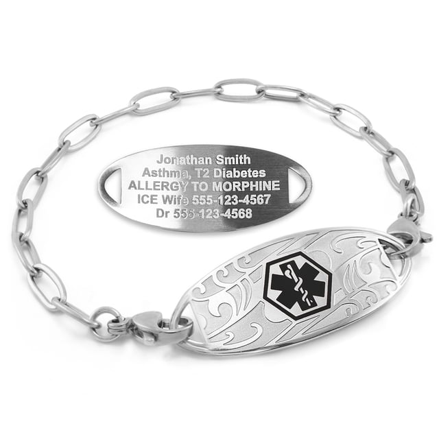 MedicEngraved Stainless Steel Custom Medical Alert Bracelet - 4mm Paperclip Link