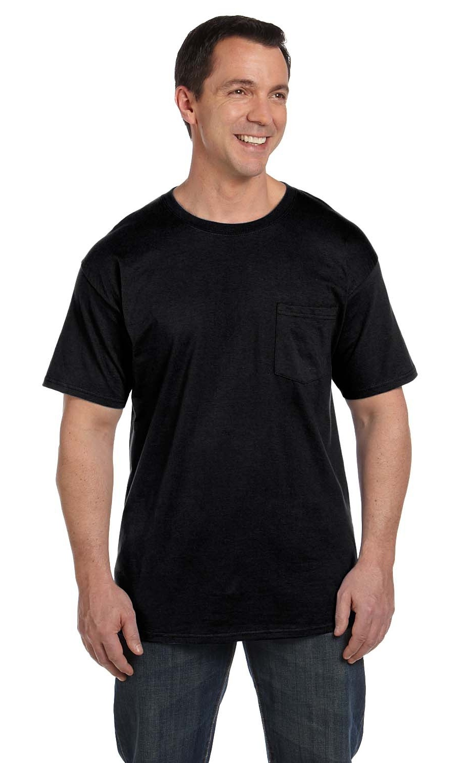 The Hanes 61 oz Beefy-T with Pocket - BLACK - 2XL