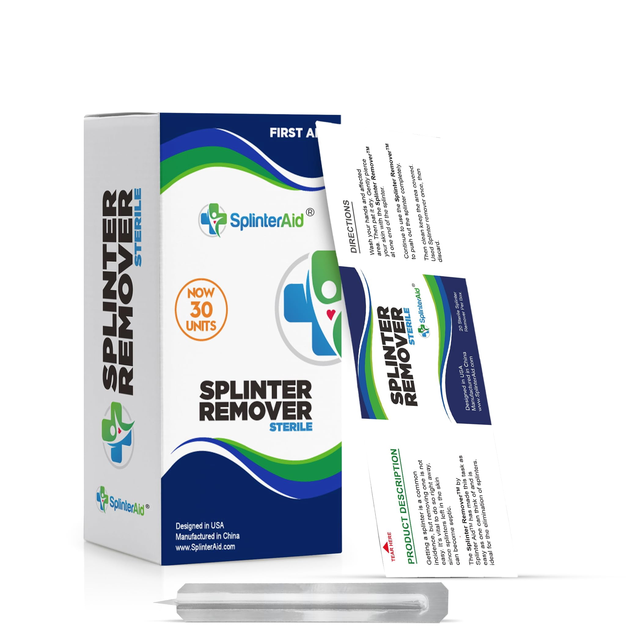 SplinterAid - Painless Splinter Removal Kit (30-Count) | Quick, Easy Splinter Out | Compact & Essential First Aid for Home, Travel, Camping | Perfect for Hiking, Woodworking, Outdoors | No Tweezers Ne