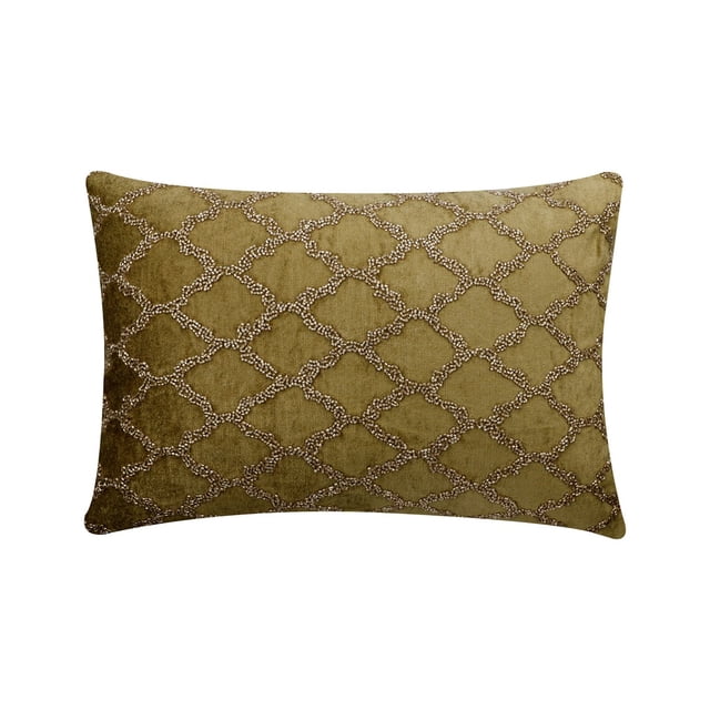 The HomeCentric Designer Sage Green 12"x18" (30x45 cm) Rectangle Pillow Covers, Velvet Lattice & Beaded Lumbar Pillow Covers, Geometric Pattern Modern Style - Sage Lattice