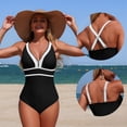 thumbnail image 4 of Ltctricy Women's One Piece Swimsuits Adjustable Strap Deep V Neck Color Block Backless Swimwear Slimming Bathing Suits, 4 of 6