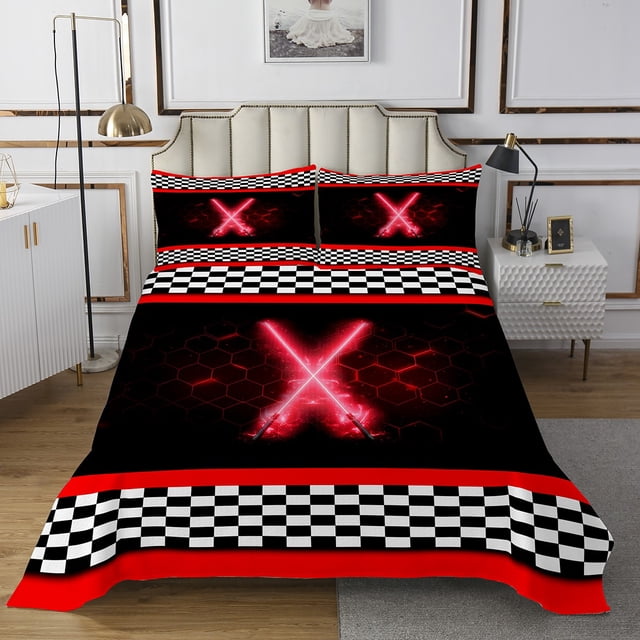 Erosebridal Red Lightsaber Coverlet Set Twin, Sports Bedding Set, Geometric Stripes Decor 2 Pieces