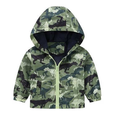PMVFHDE Winter Jacket 5t Toddler Boys Girls Cartoon Prints Casual Light Coat Hooded Jacket Windproof Zipper Outwear Army Green,4-5 Years