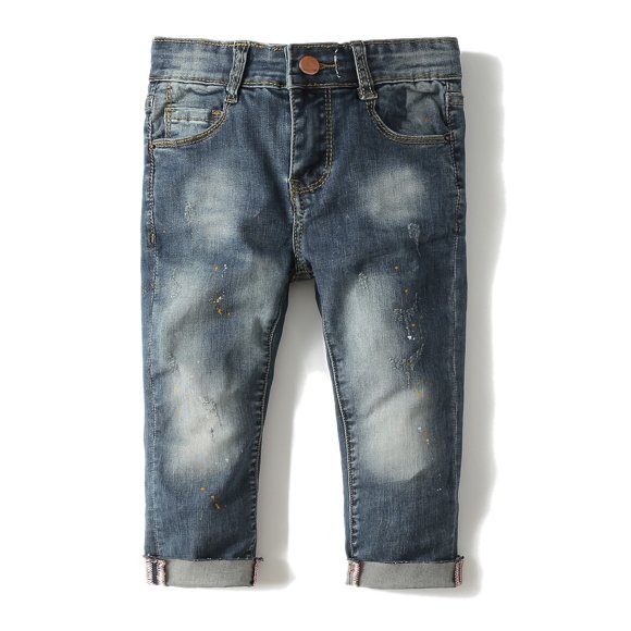 KIDSCOOL SPACE Baby Boys Little Kid Elastic Ripped Jeans StoneWashed Pants,3-4 Years