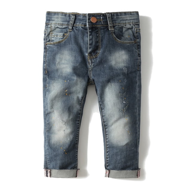 KIDSCOOL SPACE Baby Boys Little Kid Elastic Ripped Jeans StoneWashed Pants,5-6 Years