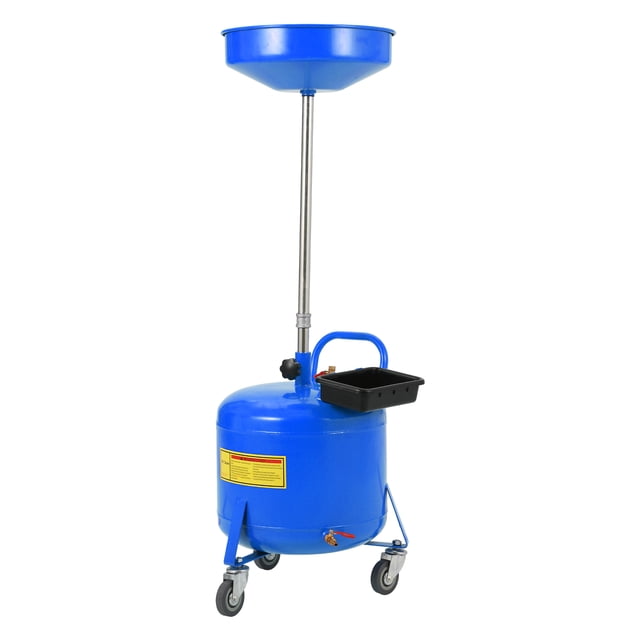 8 Gallon Waste Oil Drain Tank Portable Air Operated Oil Drainer with Adjustable Funnel Height 28 to 62 Inches 15 Inch Funnel Fluid Fuel Transfer Drain Container with 360 Degree Wheels and Toolbox Blue