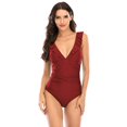 thumbnail image 1 of Women‘s One Piece Swimsuits Shirred V Neck Bathing Suit Slimming Ruffle Swimwear Monokini, 1 of 3