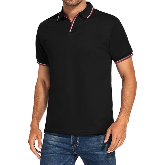 DPTALR T-Shirt Décontracté pour Homme, Coupe Ajustée, Col Rabattu, Couleur Unie, Manches Courtes, Haut, Blouse