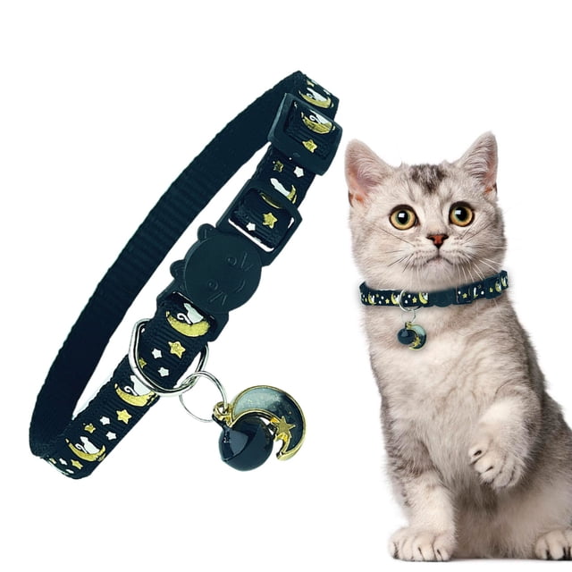 Breakaway Cat Collar,Cat Collars with Bell Moons Stars,Adjustable Cute Kitty Collars Safety Buckle Kitten Collar,Soft Polyester for Small Cats & Dogs,Cute Printed Collar with Charm Pendant
