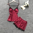 thumbnail image 4 of Penkiiy Ensemble de Peignoir en Soie Simulée 4 Pcs Lingerie Femme Peignoir en Soie Dentelle Robe de Nuit Nuisette Ensemble de Pyjama m Rouge, 4 of 5