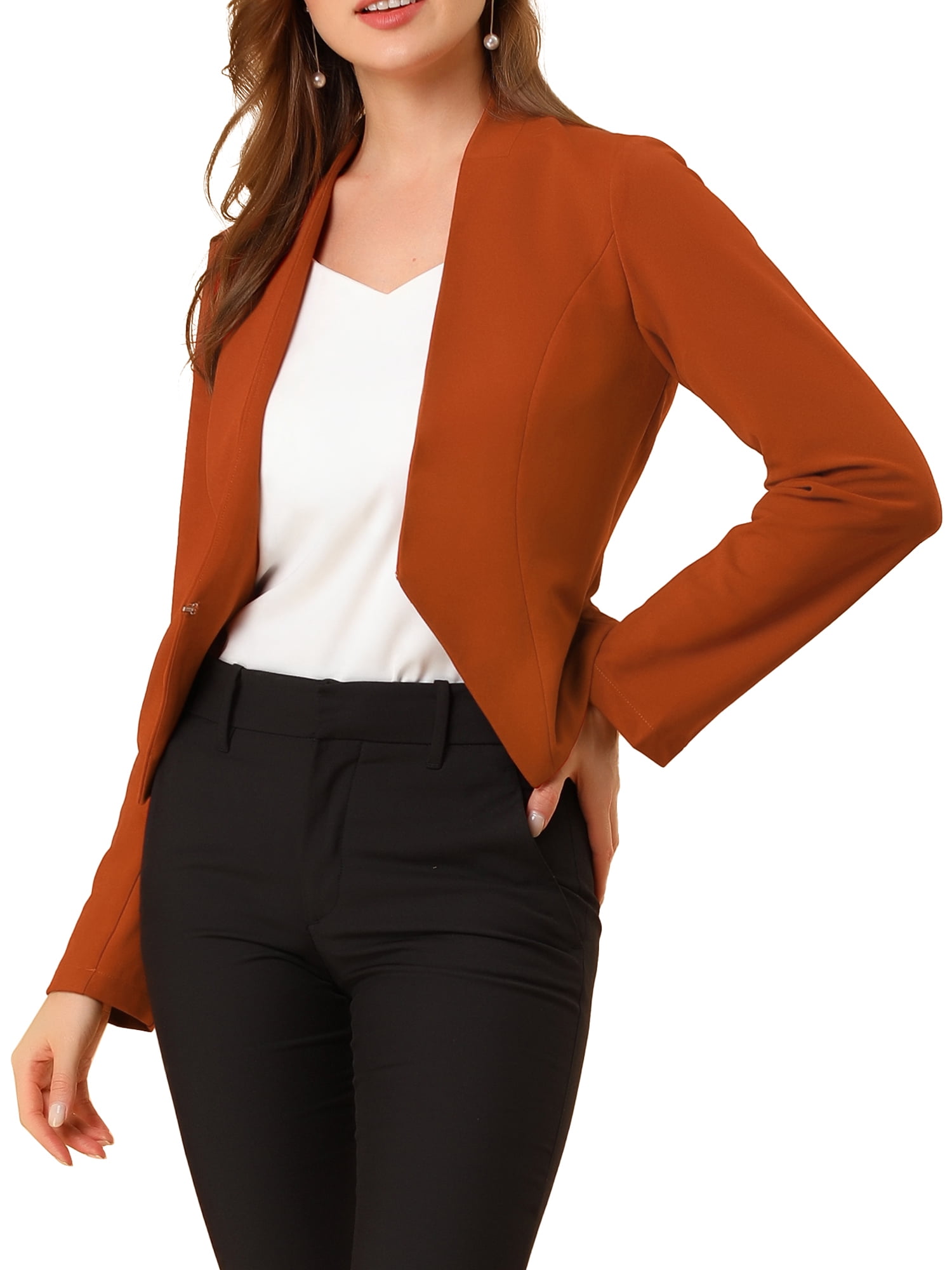 INSPIRE CHIC Women's Collarless Work Office Business Casual Cropped Blazer Jacket