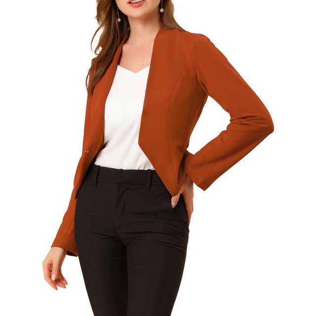 INSPIRE CHIC Veste Blazer Courte Sans Col pour Femme, de Travail/bureau/affaires Décontracté